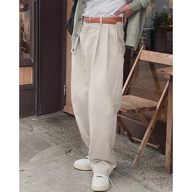 Men's Graduation Dress Pants Trousers Chinos Slacks Buttons Pocket Straight Leg Plain Comfort Formal Party Work Fashion Classic Style Apricot Micro-elastic3