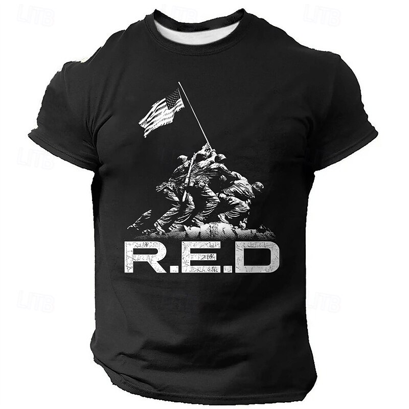 Veterans Day Men's Patriot Patriotic Veteran American US Flag Red T Shirt Short Sleeve T shirt 3D Print Crew Neck Shirt Daily Military Street Daily Black Red Blue Summer Spring Clothing Apparel S M4