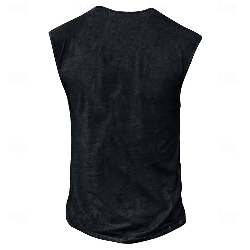 Men's Tank Top Henley Shirt Sleeveless Henley Summer Print Vintage Buttons Vacation Casual Black White Yellow Top Tee for Men3
