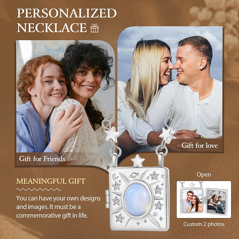 Personalized Custom Wedding Gift for Couple Photo Square Box Necklace – Durable Copper Pendant, Customizable with Two Photos, Perfect for Wedding Gifts3