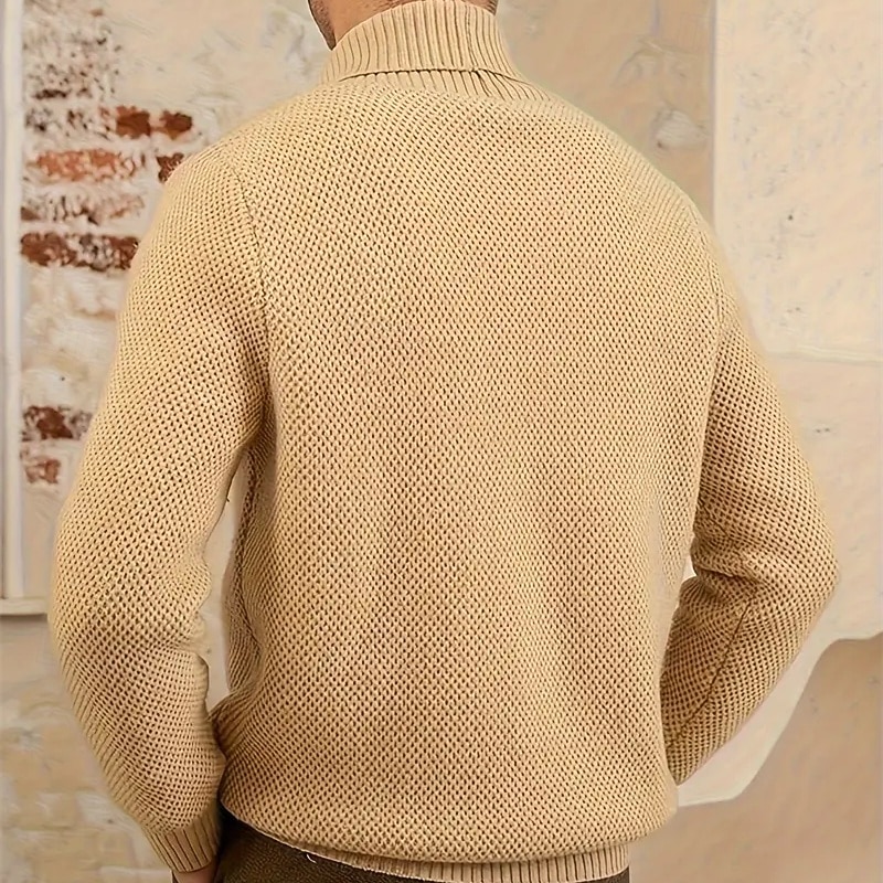 Men's Dress Sweater Cardigan Sweater Knit Sweater Ribbed Knit Regular Tops Button Up Side Pockets Solid Color Lapel Fashion Classic Daily Wear Date Clothing Apparel Fall & Winter Black khaki M L XL3