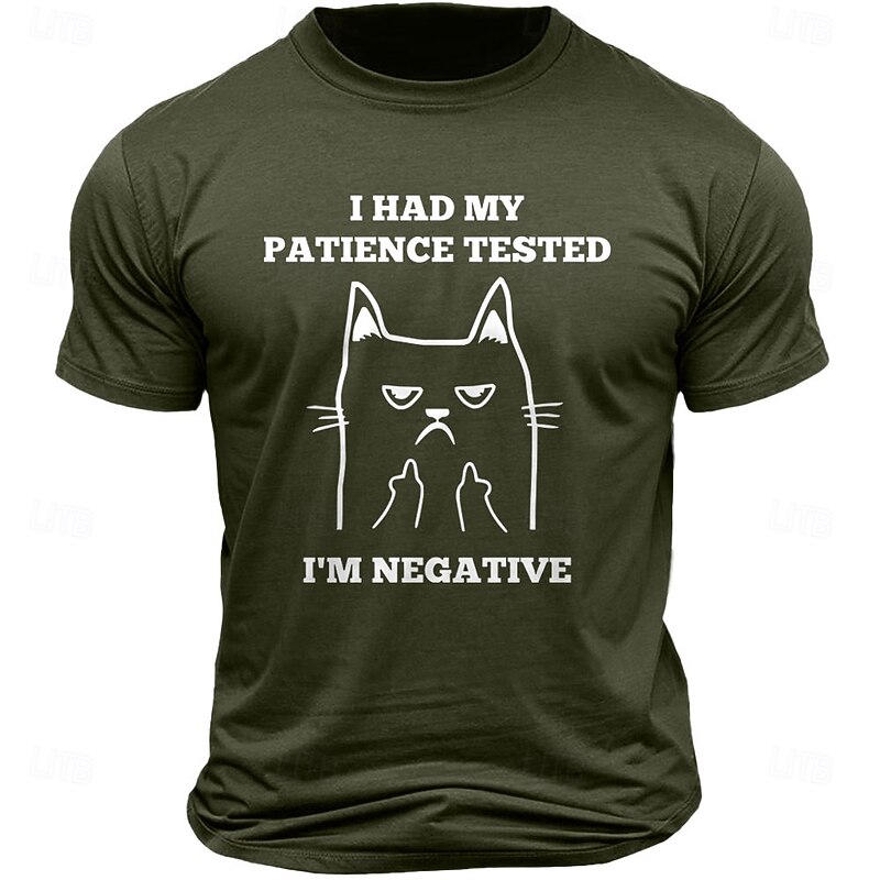 Men's Funny T-Shirt: Grumpy Cat 'Patience Tested, I'm Negative' Sarcastic Graphic Tee2
