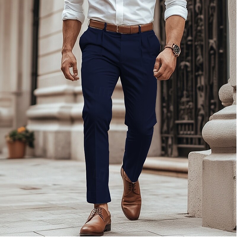 Men's Trousers Dress Pants Slacks Summer Pants Casual Pants Front Pocket Straight Leg Plain Comfort Wedding Business Casual Fashion Classic Dark Brown Light Khaki Micro-elastic3