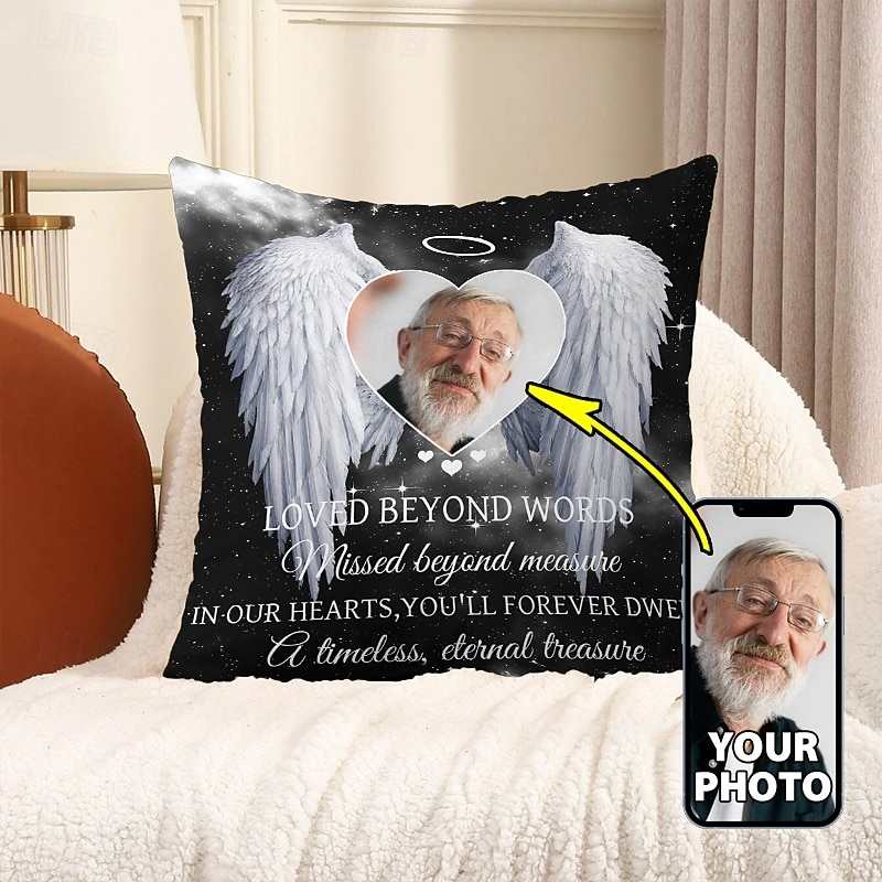 Custom Memorial Pillow Cover Photo Cushion Cover Throw Pillow Sympathy Gift Personalized Memorial Gifts Love Beyond Words