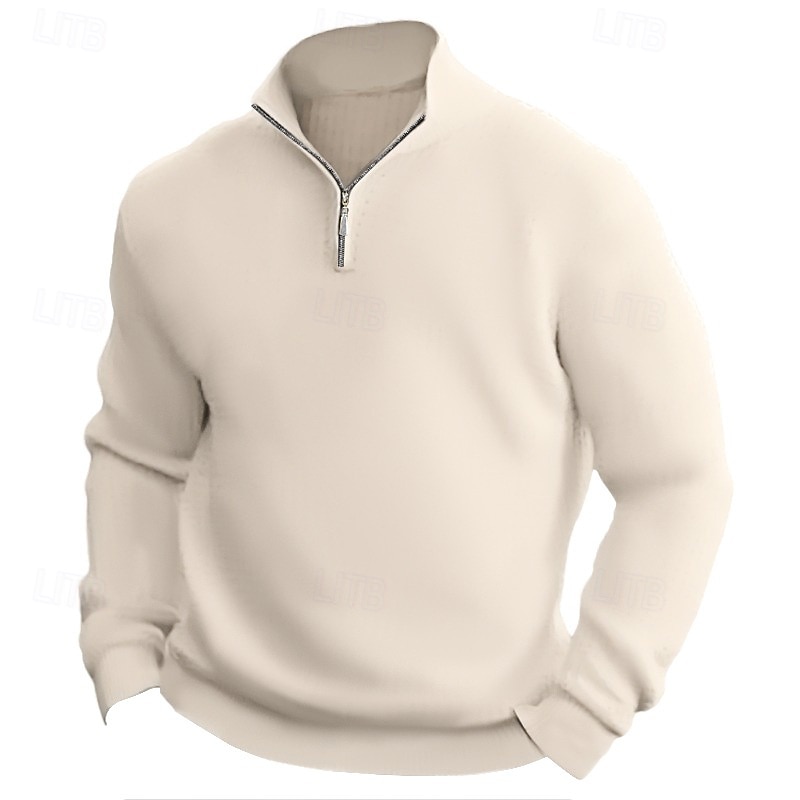Men's Pullover Sweater Jumper Dress Sweater Knit Sweater Ribbed Knit Regular Knitted Plain Quarter Zip Keep Warm Modern Contemporary Daily Wear Going out Clothing Apparel Fall Winter Black White S M L