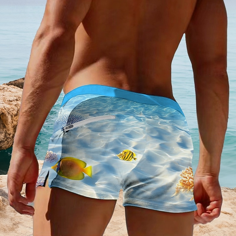 Men's Optical Illusion Waves Sea Creatures Swim Trunks Swim Shorts Board Shorts Mid Waist Fashion Designer Surfing Holiday Beach Drawstring Pocket Elastic Waist Designer Clothing Apparel2