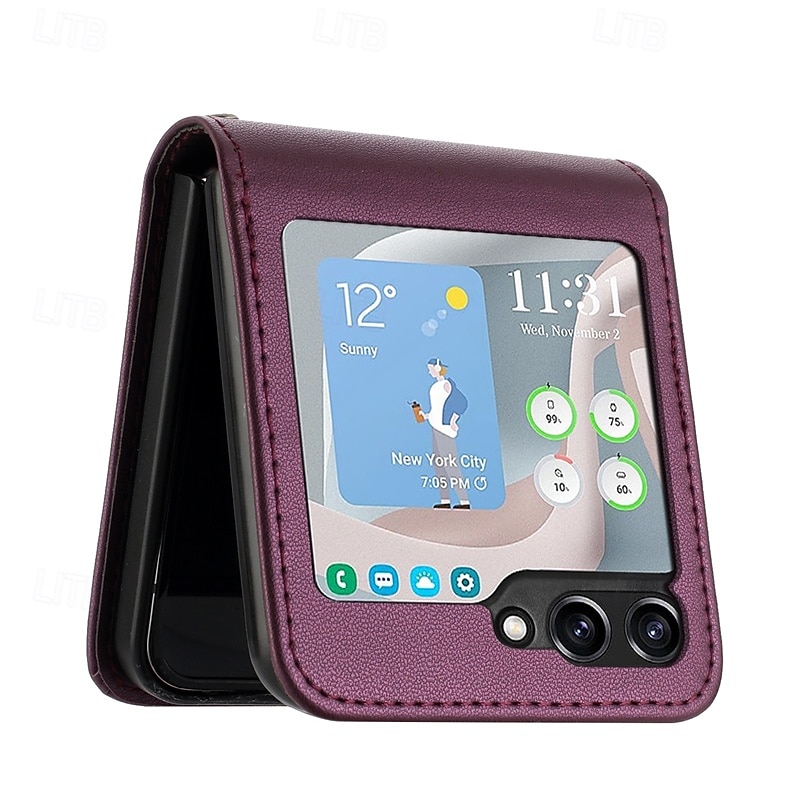 Phone Case For Samsung Galaxy Z Flip 6 Z Flip 5 Z Flip 4 Z Flip 3 Back Cover Shockproof Retro TPU PU Leather4