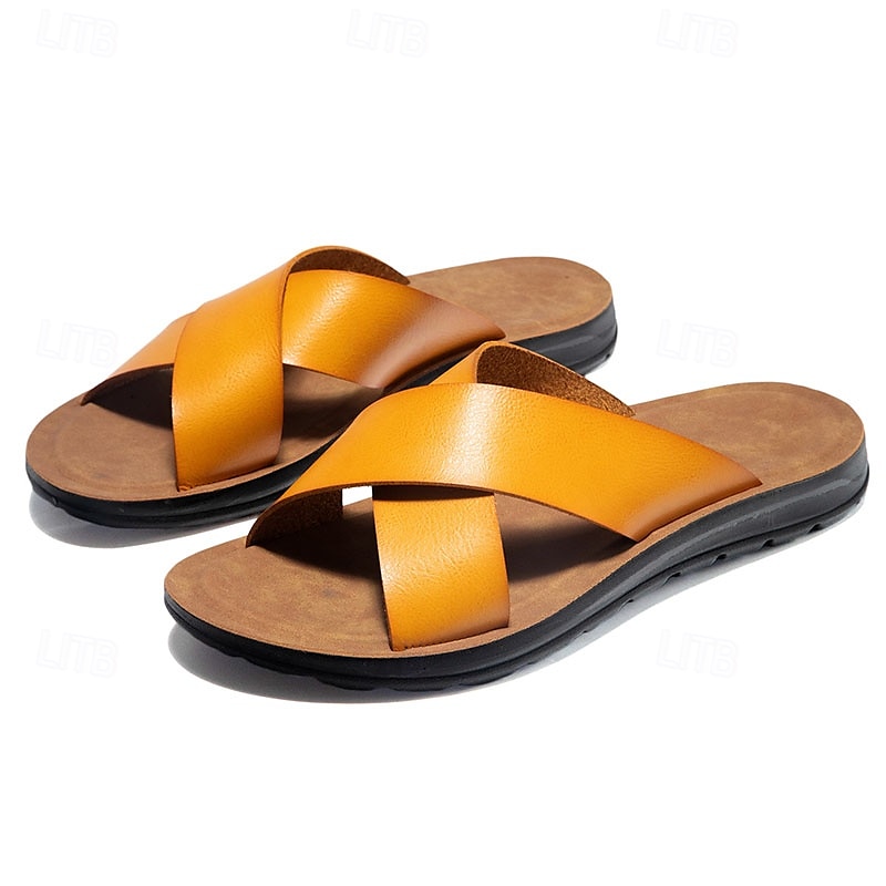 Men's Casual Cross-Strap Sandals, Comfortable Faux Leather Summer Slide Shoes for Outdoor and Beach Wear4