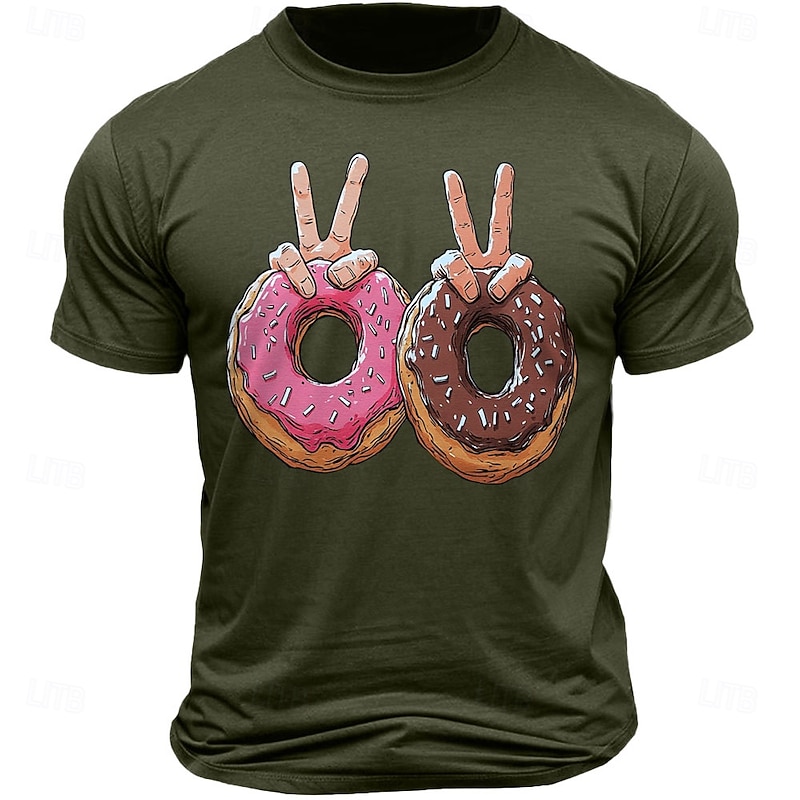 Men's Funny Donuts T Shirt Tee Top 100% Cotton Short Sleeve Graphic Shirt Black White Army Green Comfortable Tee Vacation Street Fashion Designer Clothing2