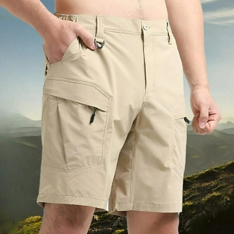 Men's Tactical Shorts Cargo Shorts Shorts Hiking Shorts Elastic Waist Zipper Pocket Multi Pocket Plain Breathable Quick Dry Knee Length Outdoor Casual Daily Sports Athleisure Black Green Micro-elastic