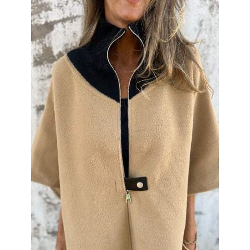 Women's Winter Coat Winter Jacket Outdoor Street Daily Fall Winter Regular Coat Regular Fit Warm Breathable Comtemporary Stylish Jacket Long Sleeve Solid Color with Pockets Full Zip Black White Camel3