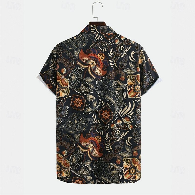 Men's Paisley Casual Shirt Button Up Shirt Short Sleeve Casual Casual Summer Spring Turndown Button Up Black2