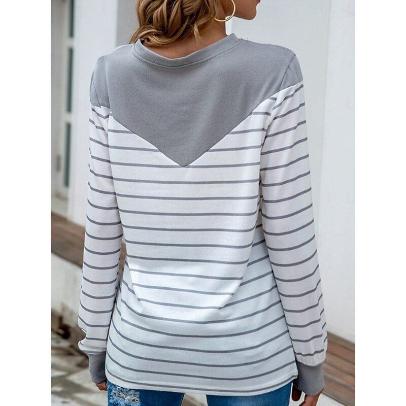 Women's Sweater Casual Soft Striped Ribbed Crew Neck Knitted Long Sleeve Regular Tops Knit Outdoor Daily Weekend Blue Khaki Fall Winter2