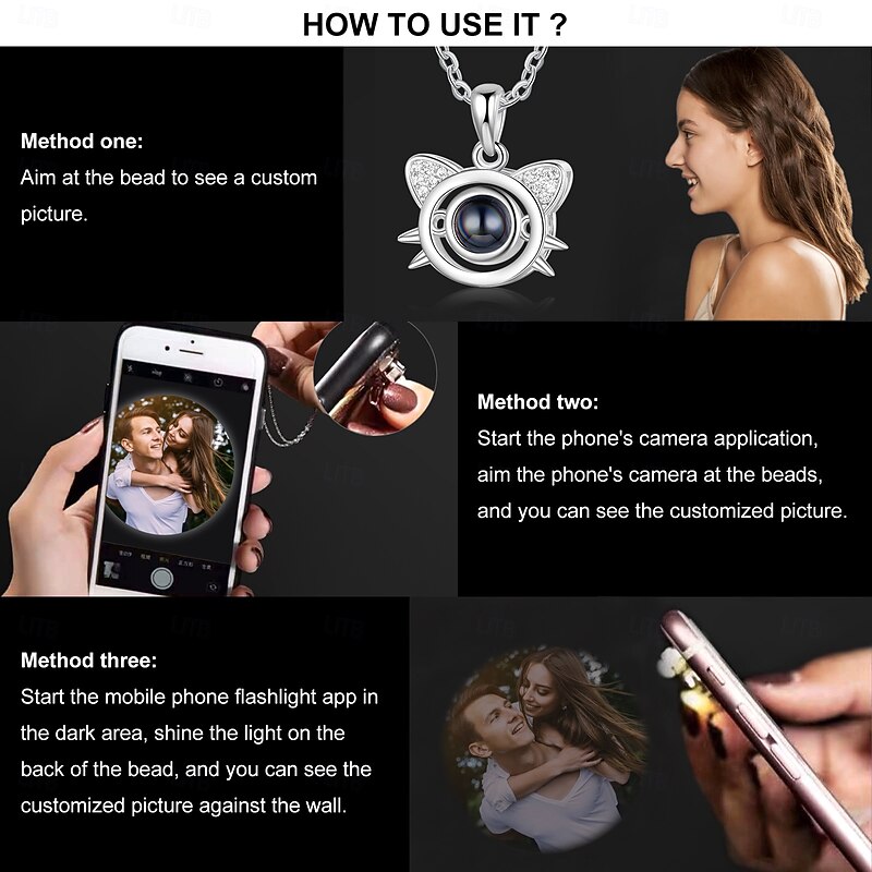 Personalized Projection Necklace Custom Best Gift for Mom – Cat Shaped Hollow Pendant for Couples, Ideal Wedding or Mother's Day Gift for Pet Lovers4