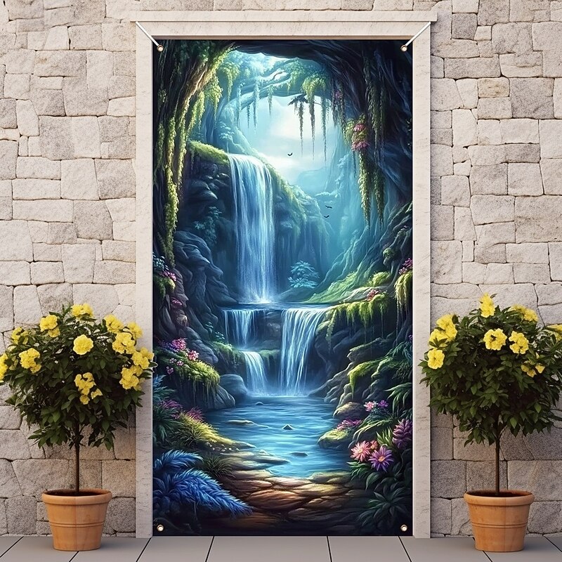 Door Decorations Door Covers Cave Waterfall Door Tapestry Door Curtain Decoration Backdrop Indoor/Outdoor Door Banner for Front Door Farmhouse2