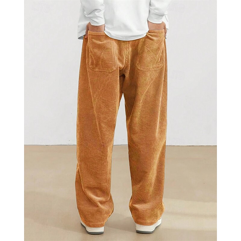 Men's Athletic Pants Corduroy Pants Trousers Straight Leg Sweatpants Pocket Elastic Waist Drawstring Plain Comfort Sports Outdoor Daily Fashion Casual Black Yellow Micro-elastic3