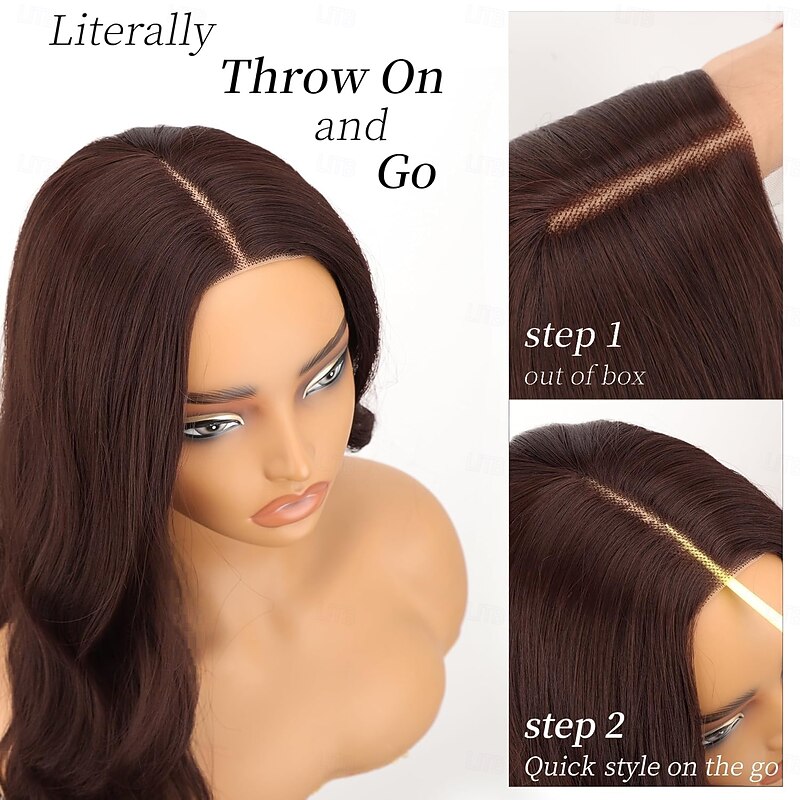 Wig for Women Long Wavy Lace Hairline Wig Middle Part Synthetic Heat Resistant Wig for Daily Party4