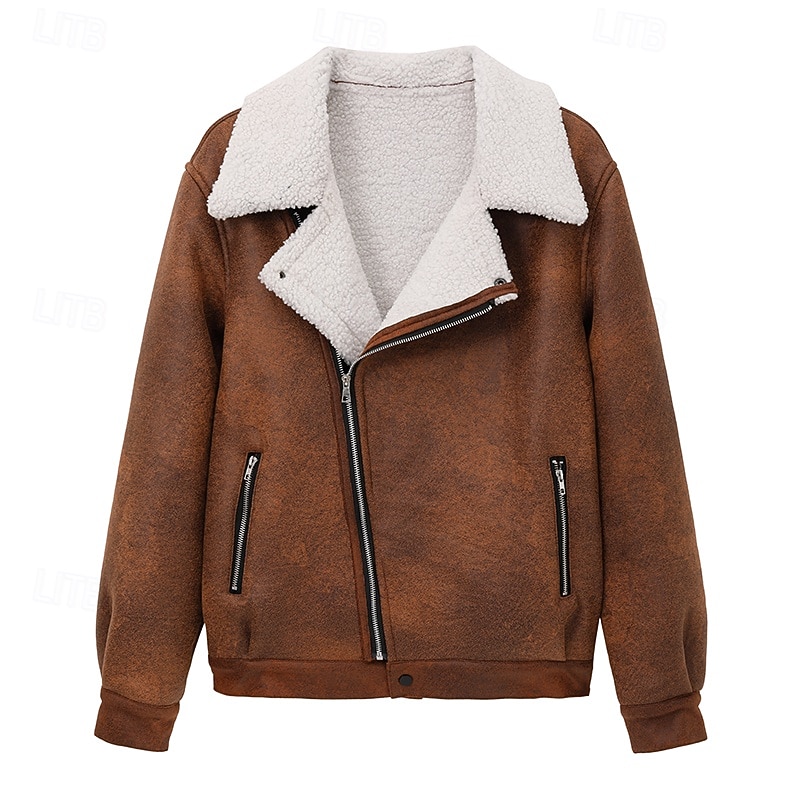Men's Winter Jacket Fleece Jacket Sherpa Jacket Faux Suede Jacket Vacation Daily Thermal Warm Pocket Fleece Fall & Winter Plain Fashion Streetwear Lapel Regular Faux Leather Black Brown Green Jacket2