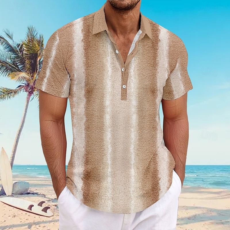 Men's Geometic Summer Hawaiian Shirt Button Up Shirt Aloha Shirt Short Sleeve Hawaiian Beach Vacation Summer Spring V Neck Buttons Yellow Blue Brown Gray2