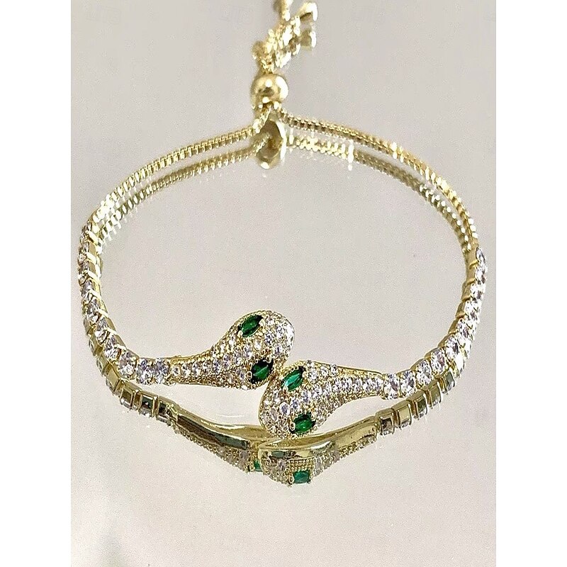 Cubic Zirconia Vintage Style Snake Personalized Chrome Bracelet Jewelry Silver / Purple / Green For Party Street3