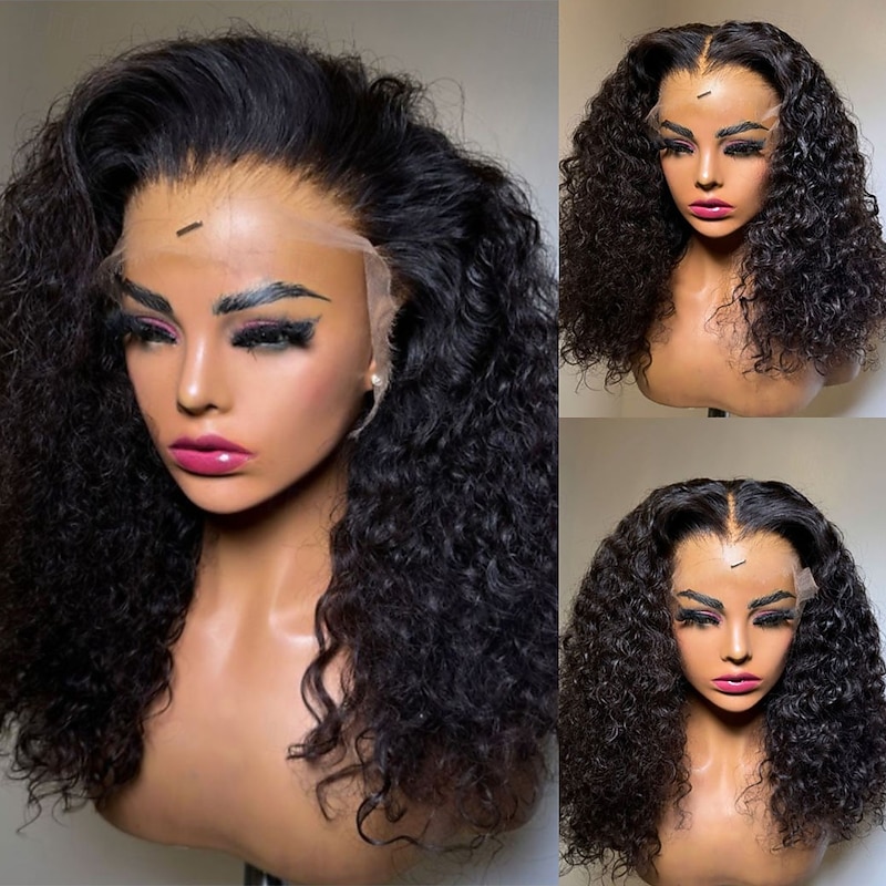 Human Hair 5x5 Closure 13x4 Lace Front Wig Free Part Brazilian Hair Curly Water Wave Black Wig 130% 150% Density Glueless Pre-Plucked For Women Long Human Hair Lace Wig2