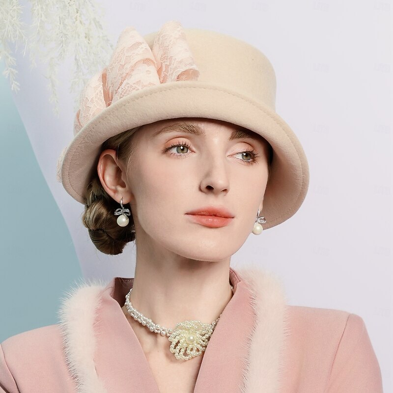 Hats 100% Wool Bowler / Cloche Hat Wedding Tea Party Elegant Wedding With Bowknot Lace Headpiece Headwear3