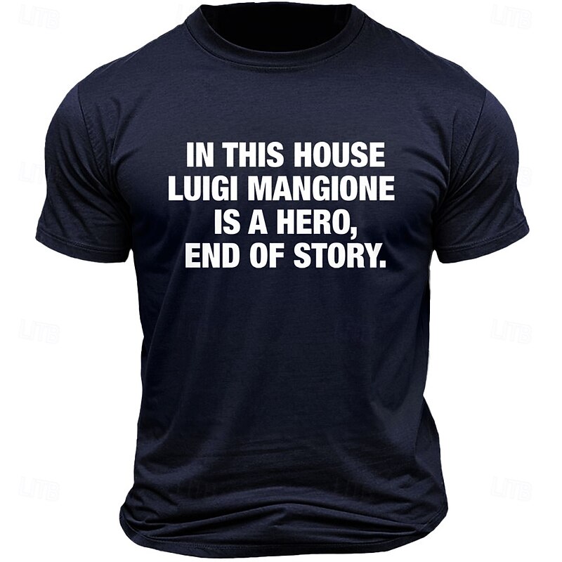Luigi Mangione Men's Hero T Shirt Tee Top 100% Cotton Short Sleeve Graphic Shirt Black Army Green Dark Blue Comfortable Tee Vacation Street Fashion Designer Clothing