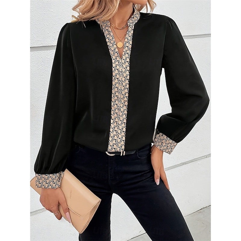 Women's Blouse Elegant Stylish Casual Long Sleeve V Neck Regular Tops Work Daily Going out Black Spring Fall4