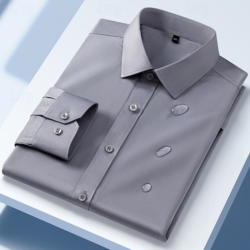 Men's Dress Shirt Wrinkle Resistant Water-Resistant Plain Wedding Outdoor Light Blue White Blue Gray Long Sleeve Spread Collar Summer Spring Clothing Apparel4