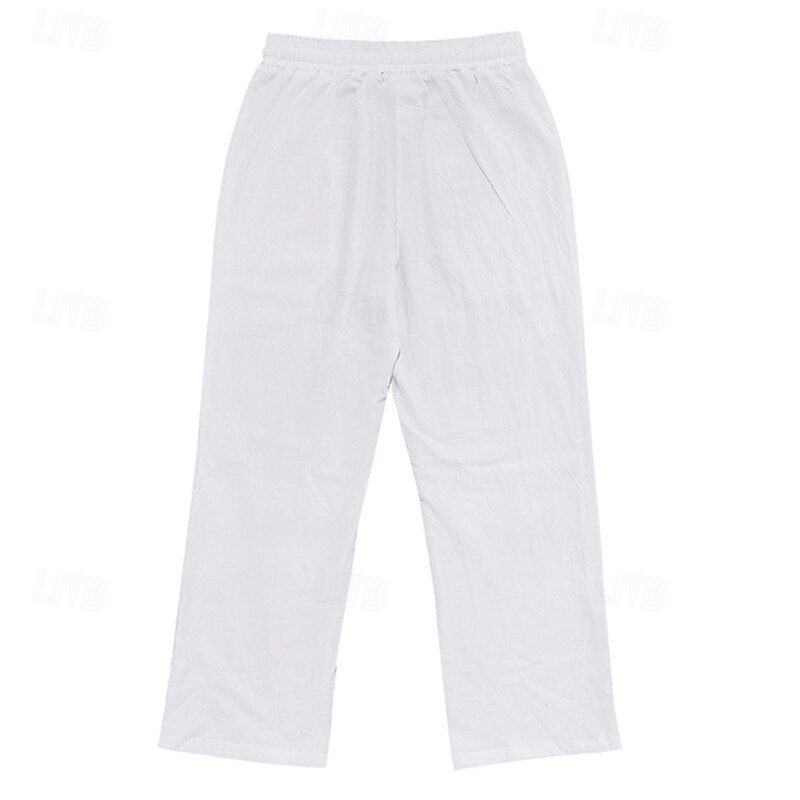 Men's Linen Pants Trousers Summer Pants Beach Pants Gurkha Pants Buttons Drawstring Elastic Waist Plain Comfort Breathable Full Length Casual Daily Holiday Classic Style Retro Vintage Black White4