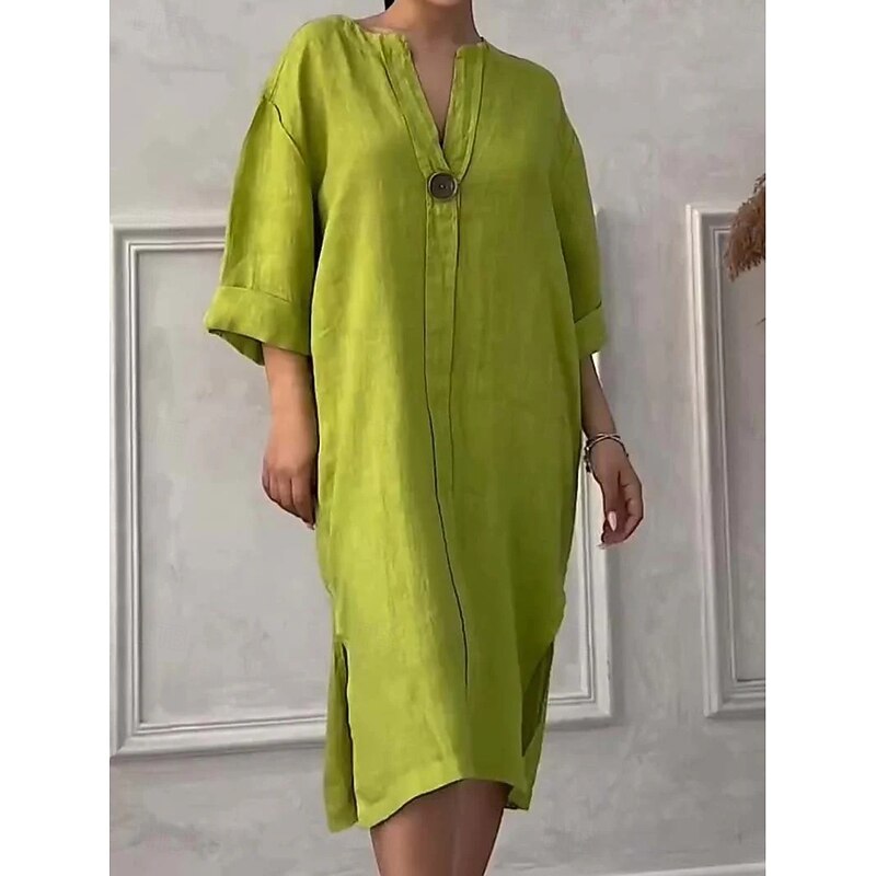 Women's Normal Maxi Dress Linen-Inspired Dresses Cotton Maxi Dress Casual Street Regular Fit Solid Color Crew Neck Royal Blue Green Apricot Spring Fall