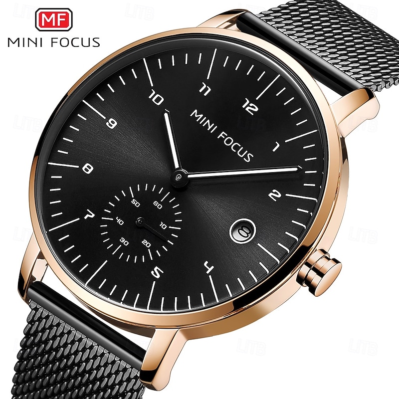 MINI FOCUS Men Quartz Watch Creative Fashion Casual Wristwatch Calendar Waterproof Decoration Steel Leather Watch