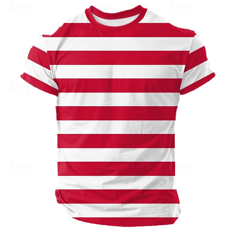 Mens Green White Striped Short Sleeve T-Shirt