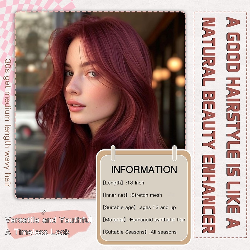 Medium Length Wigs for Women Middle Part Synthetic Hair Wavy Wig with Upgraded Strands,Natural Hair Wig for Daily Party/Halloween Use2