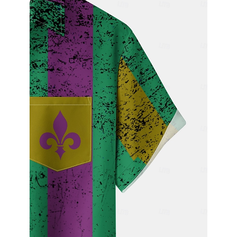 Carnival Men's Line Shirt Button Up Shirt Short Sleeves Artistic Casual Comfortable Outdoor Vacation Street Spring & Summer Shirt Collar Printing Green4