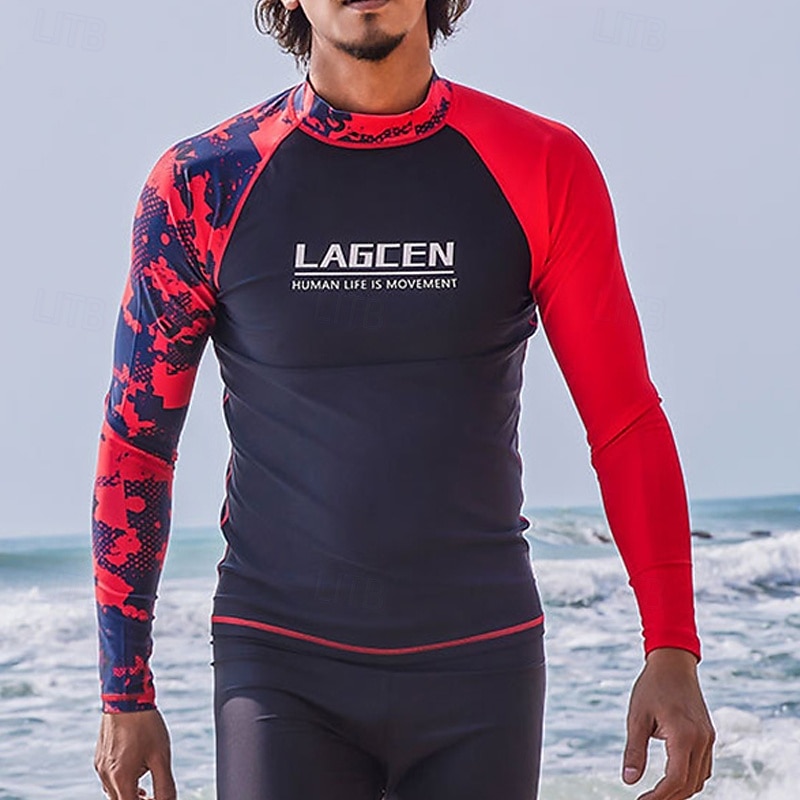 Men's Athletic Swimwear Swim Shirt Long Sleeve Sun Shirt Top Swimming Surfing Beach Water Sports Printed Summer Spring