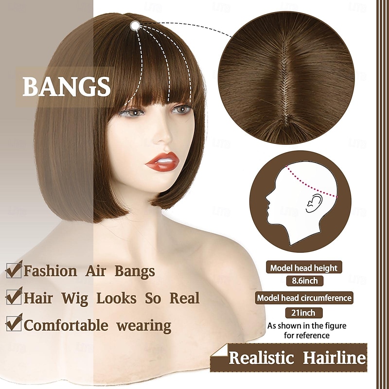 Short Bob Wig with Bangs Straight Bob Wig for Women Bob Wig Heat Resistant Fiber for Cospaly2