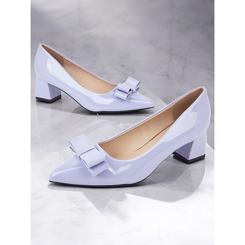 Women's Chic Orange Patent faux Leather Pumps - Pointed-Toe Block Heels with Bowknot Design, Perfect for Office, Parties, and Formal Occasions4