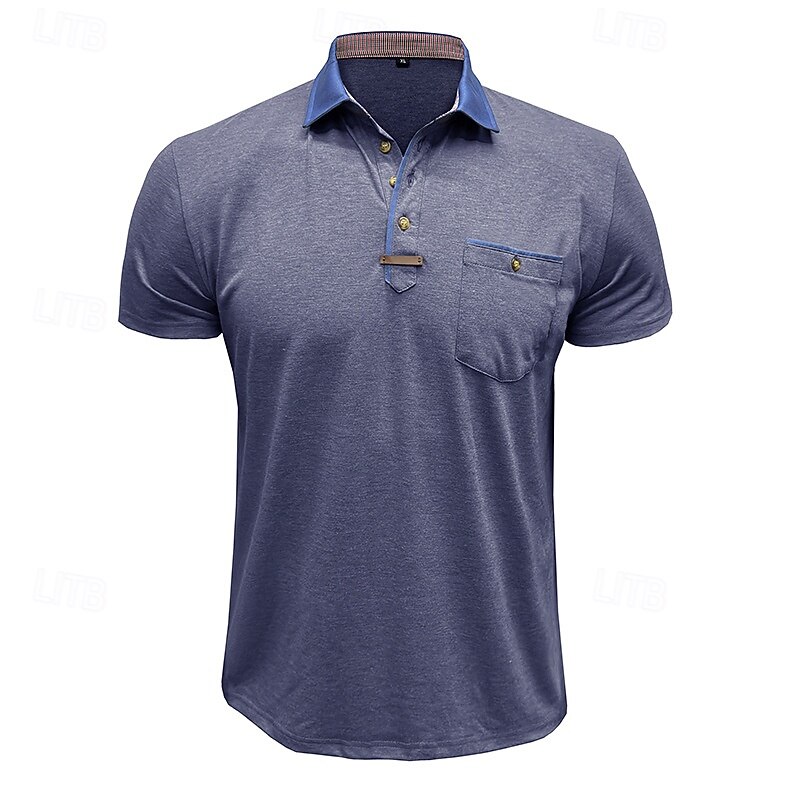 Men's Polo Golf Shirt Business Casual Classic Short Sleeve Fashion Solid Color Buttons Pocket Summer Spring Regular Fit Dark Grey Forest Green Denim Blue Black White Burgundy Polo2
