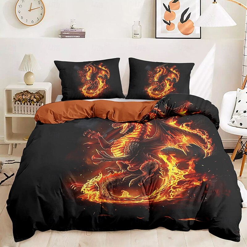 Dragon Duvet Cover Set 100% Cotton Soft and Comfortable Bedding Set with Bold Dragon Print Perfect for Bedroom Decor Stylish and Cozy Easy Care Machine Washable