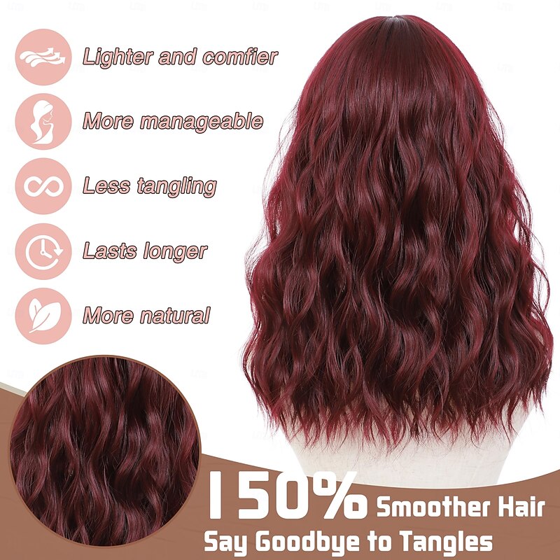 Medium Length Wigs for Women Middle Part Synthetic Hair Wavy Wig with Upgraded Strands,Natural Hair Wig for Daily Party/Halloween Use3