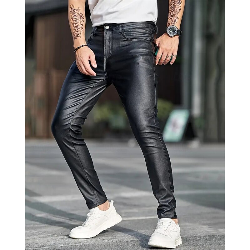 Men's Tapered pants Trousers Lederhosen Buttons Pocket Plain Comfort Outdoor Daily Fashion Casual Black Micro-elastic4