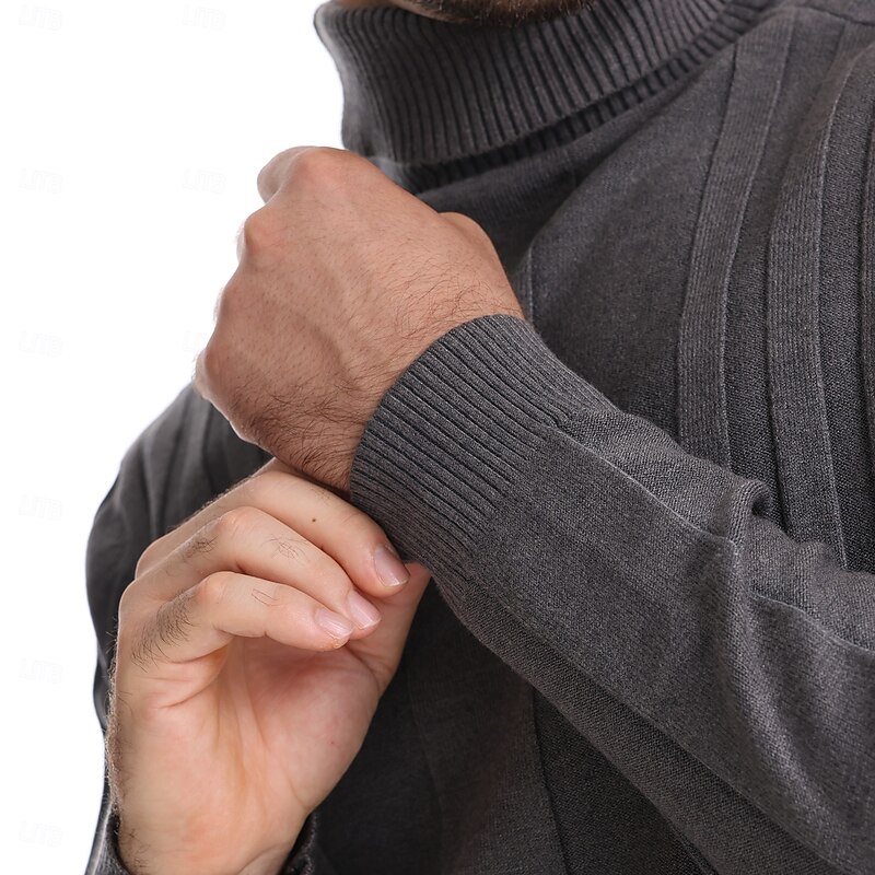 Men's Sweater Pullover Sweater Jumper Knitwear Ribbed Knit Regular Tops Color Block Turtleneck Knitwear Neutral Outdoor Clothing Apparel Spring &  Fall Black Yellow S M L4