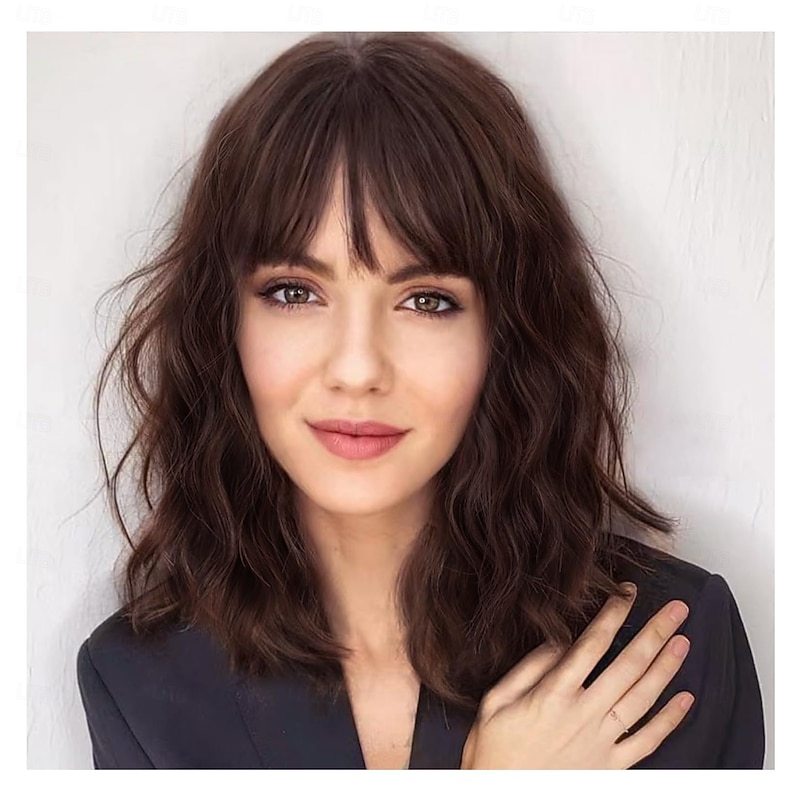 Wavy Wig Auburn Brown Short Bob Curly Shoulder Length Synthetic Colorful Cosplay