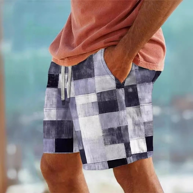 Men's Swim Trunks Swim Shorts Board Shorts Bathing Suit Drawstring with Pockets Swimming Surfing Beach Water Sports Plaid Summer Spring
