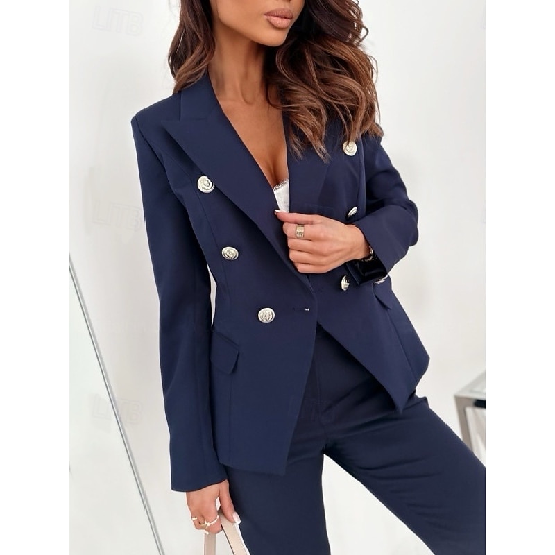 Women's Blazer Formal Button Solid Color Casual / Daily Stylish Regular Fit Outerwear Long Sleeve Winter Black S2