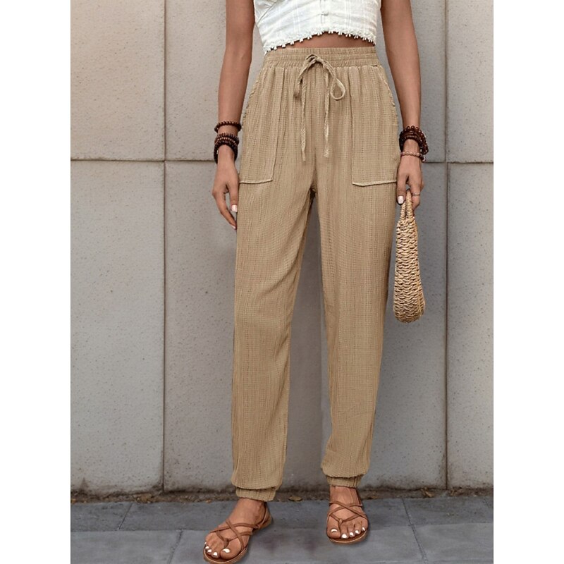 Women's Tapered pants Chinos Fashion Streetwear Full Length High Waist Plain Pocket Elastic Waistband Comfy Soft Comfortable Micro-elastic Outdoor Street Black Green Khaki Spring &  Fall Regular Fit