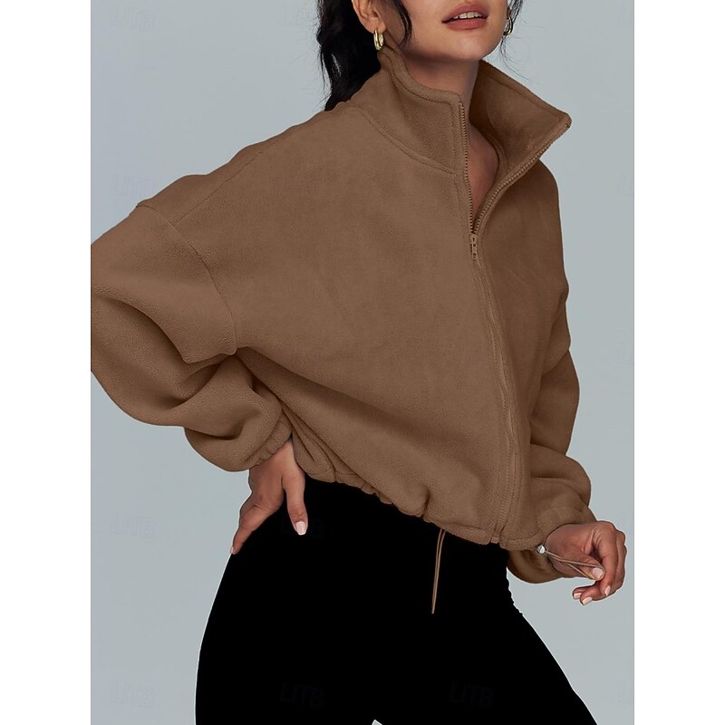 Women's Winter Coat Winter Jacket Outdoor Street Daily Fall Winter Regular Coat Regular Fit Warm Breathable Comtemporary Stylish Jacket Long Sleeve Solid Color with Pockets Full Zip Blue Brown Khaki4