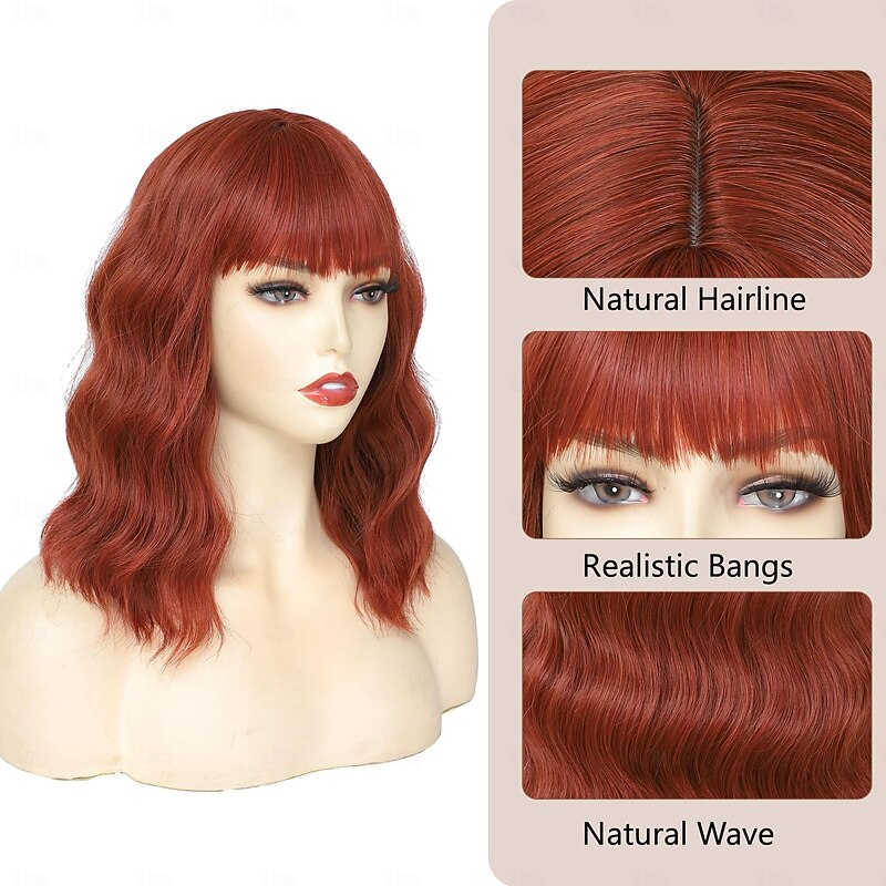 Wig with Bangs  wigs for Women Bob Curly Wig Shoulder Length Middle Part Wig Natural Looking Synthetic Heat Resistant Fiber Wigs for Daily Party Use3