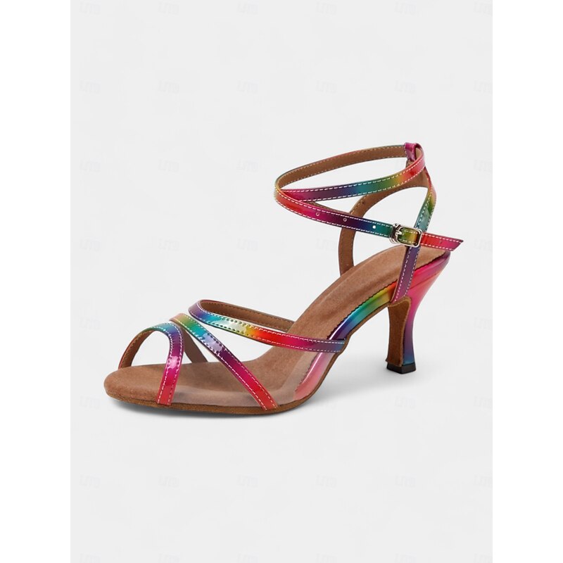Women's Vibrant Colorful Latin Dance Shoes with Soft Suede Sole and Clear Strap | Perfect for Practice and Performances4